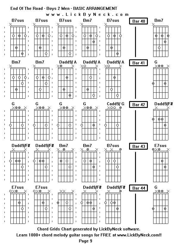 Chord Grids Chart of chord melody fingerstyle guitar song-End Of The Road - Boys 2 Men - BASIC ARRANGEMENT,generated by LickByNeck software.